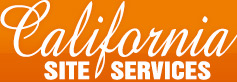 Logo of California Site Services, featuring stylized white script on an orange background