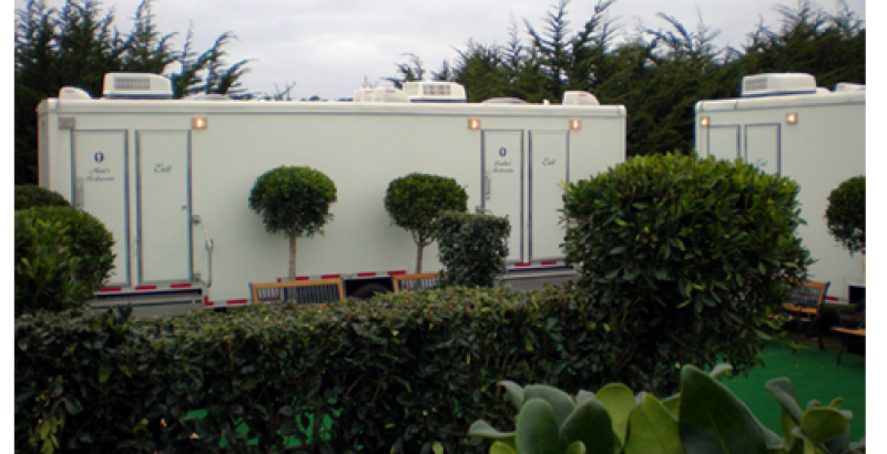 restroom trailers on a movie set