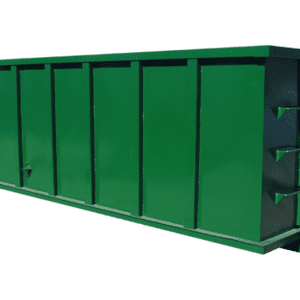 A 30-yard green dumpster with multiple side panels on a plain white background